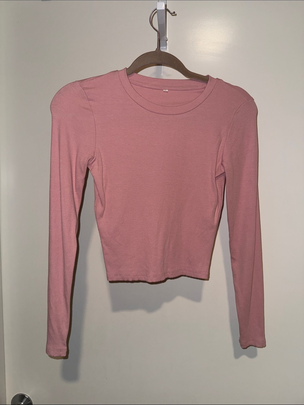 Long Sleeve Ribbed Crewneck Top - Dusty Pink